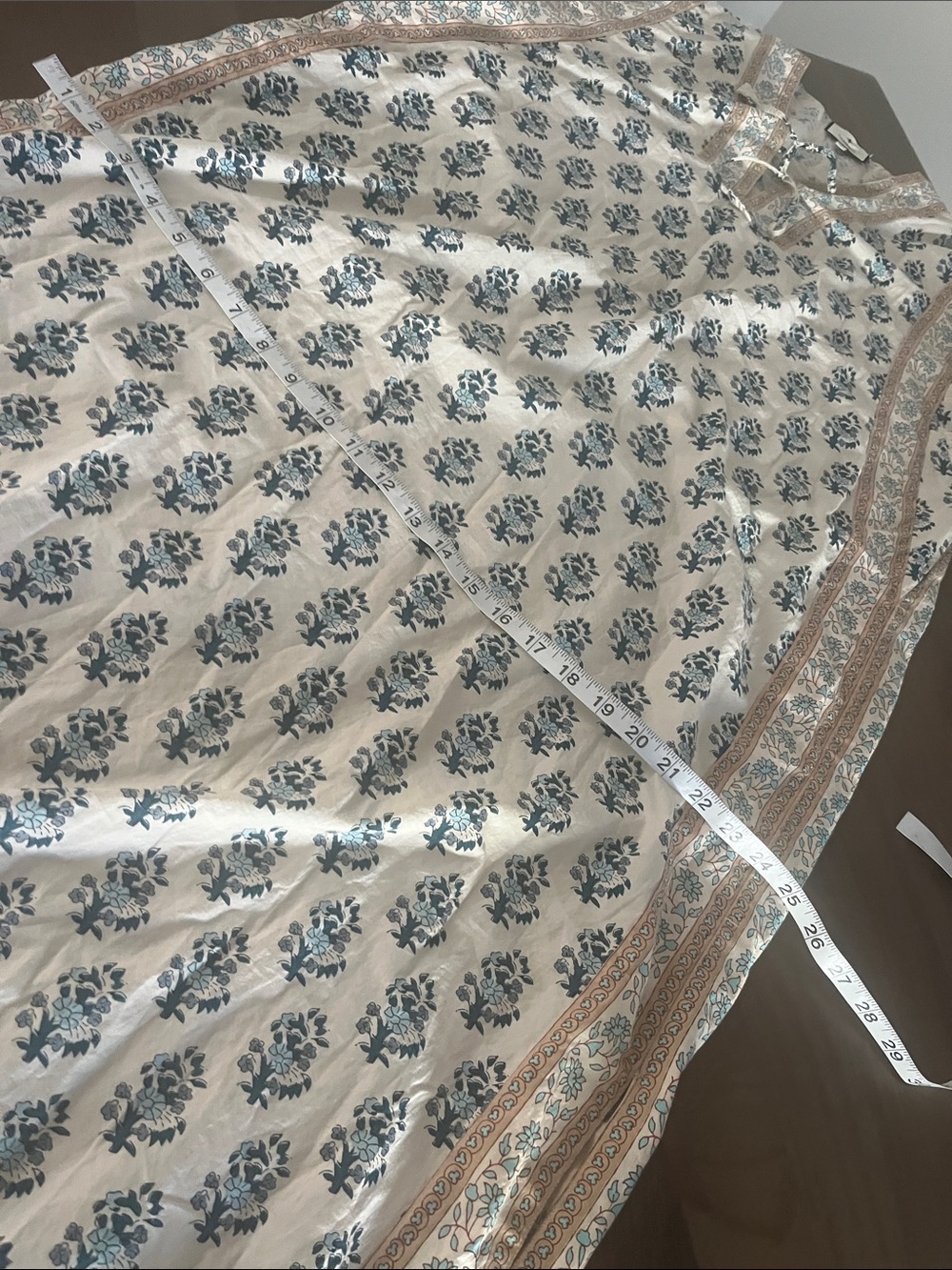 Tuckernuck Cream Midi Dress with Blue Floral Print and Tan Trim - Picture 6 of 8